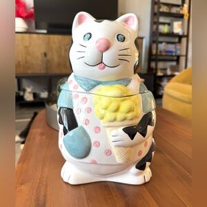Ceramic Cat Cookie Jar with Ice Cream - Multicolor